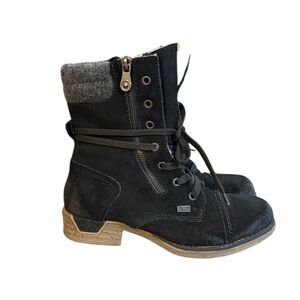 Rieker Black and Gray Combat Moto Boots with Lace-Up and Zipper Women’s Size 6.5